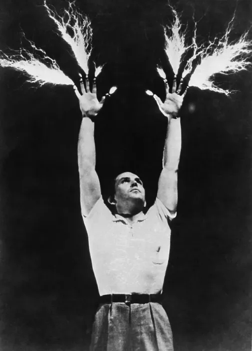 Framed Print : Man with lightning coming out of his hands Framed Print : Man with lightning coming out of his hands