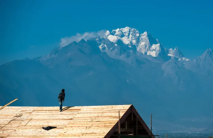 Framed Print : Man looking at mountain Framed Print : Man looking at mountain