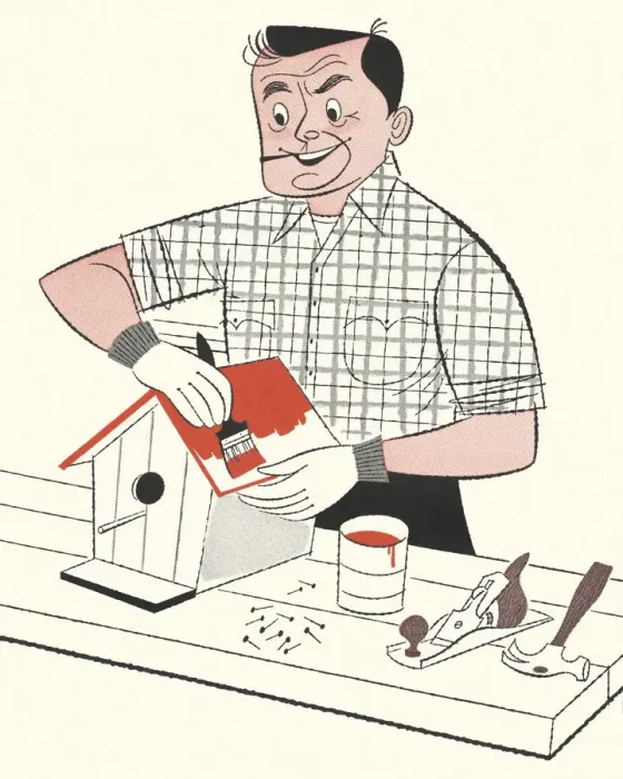 Framed Print : Man Making a Birdhouse Framed Print : Man Making a Birdhouse