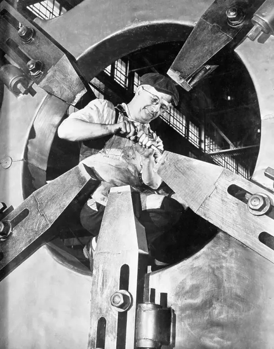 Framed Print : Man Making Giant Lathe for Ford Factory Framed Print : Man Making Giant Lathe for Ford Factory
