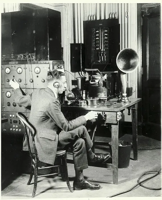 Framed Print : Man Monitors Radio Waves in Control Room Framed Print : Man Monitors Radio Waves in Control Room