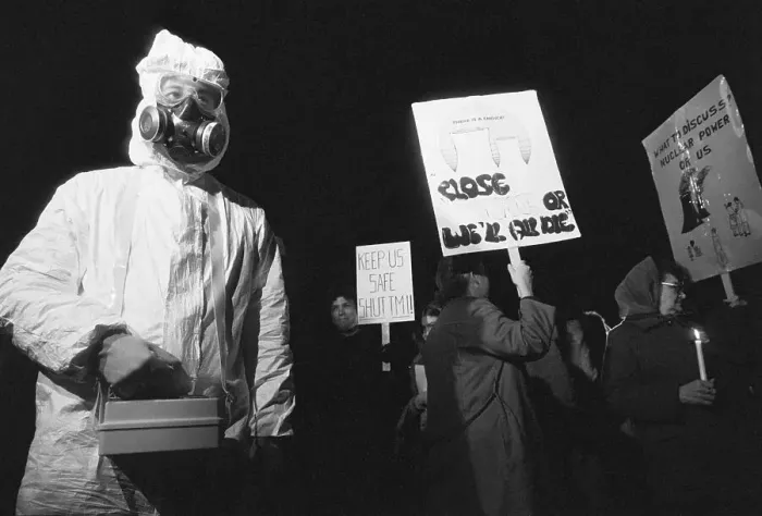 Framed Print : Man In Nuclear Protection Gear Protestin Framed Print : Man In Nuclear Protection Gear Protestin