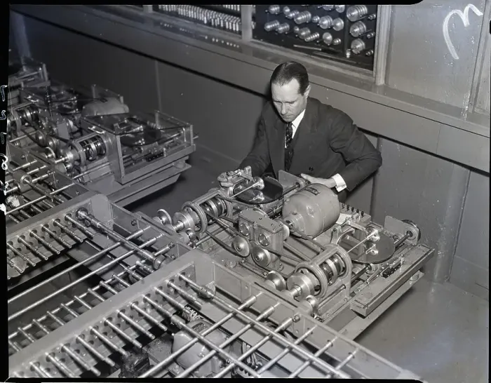 Framed Print : Man Operates Computer Controls Framed Print : Man Operates Computer Controls