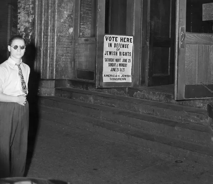 Framed Print : Man Outside Jewish Congress Polling Station Framed Print : Man Outside Jewish Congress Polling Station