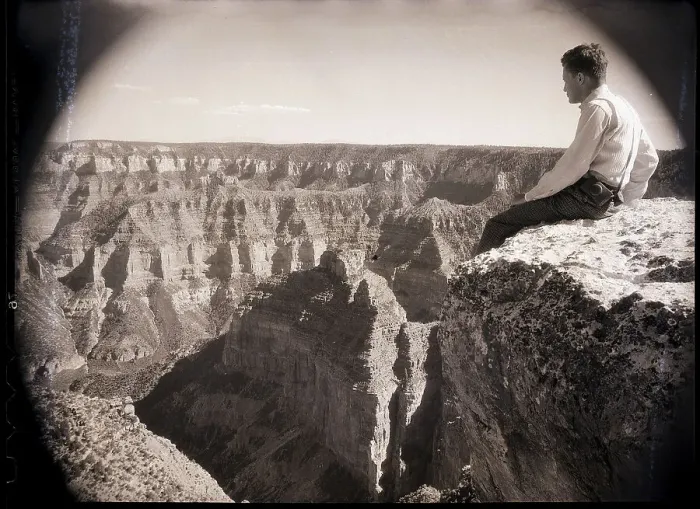Framed Print : Man Overlooking Grand Canyon Framed Print : Man Overlooking Grand Canyon