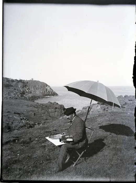 Framed Print : Man Painting Along Maine's Coast Framed Print : Man Painting Along Maine's Coast