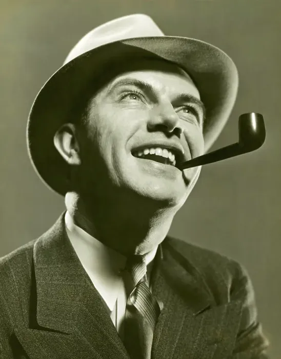Framed Print : Man with pipe in mouth Framed Print : Man with pipe in mouth
