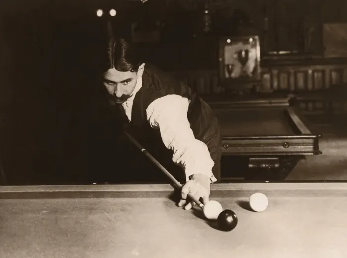 Framed Print : Man playing billiards (B&W sepia tone) Framed Print : Man playing billiards (B&W sepia tone)