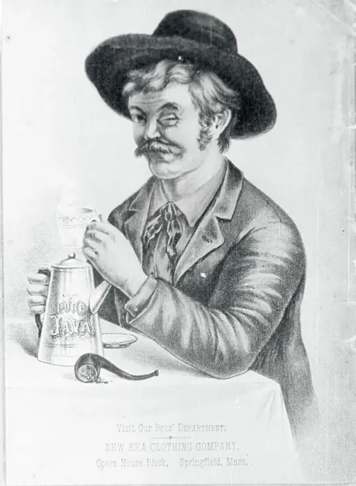 Framed Print : Man Preparing to Drink a Cup of Coffee from Pot Framed Print : Man Preparing to Drink a Cup of Coffee from Pot
