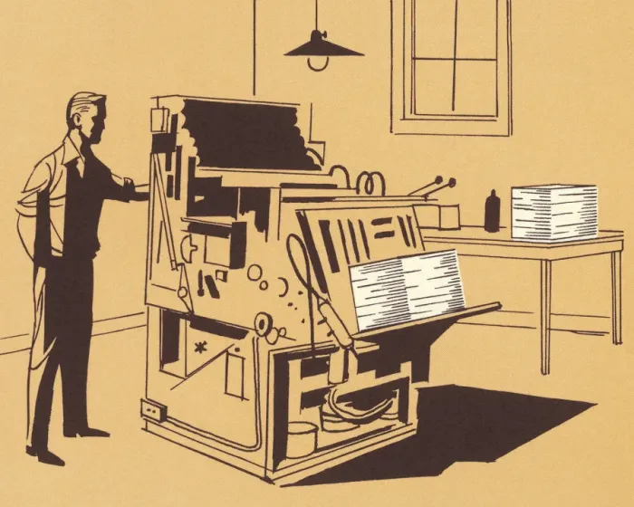 Framed Print : Man and Printing Press Framed Print : Man and Printing Press
