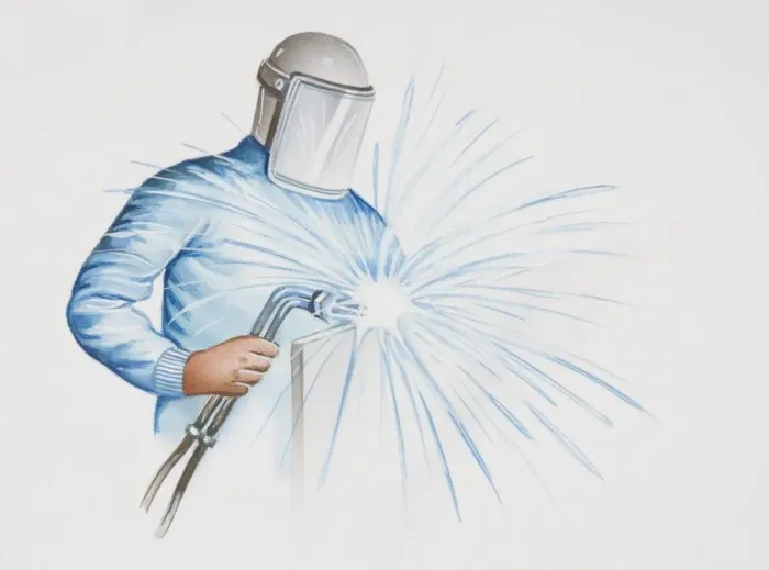 Framed Print : Man in protective gear using a welding machine Framed Print : Man in protective gear using a welding machine