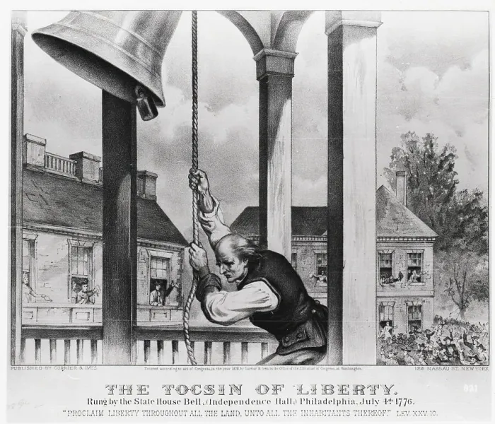 Framed Print : Man Pulling On Bell Rope; Lithograph
