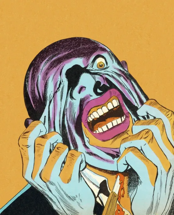 Framed Print : Man Pulling His Face Off Framed Print : Man Pulling His Face Off