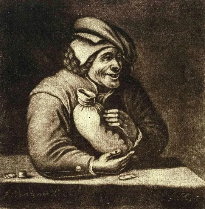 Framed Print : Man with a purse, rich merchant with a sack of money, 1723, France, Historic, digitally restored reproduction from a 19th century original