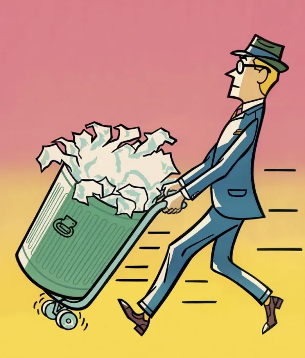 Framed Print : Man Pushing Full Garbage Can Framed Print : Man Pushing Full Garbage Can