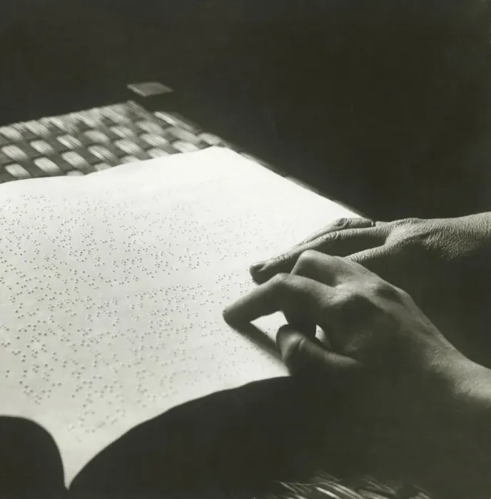 Framed Print : Man reading braille, close up of hands Framed Print : Man reading braille, close up of hands