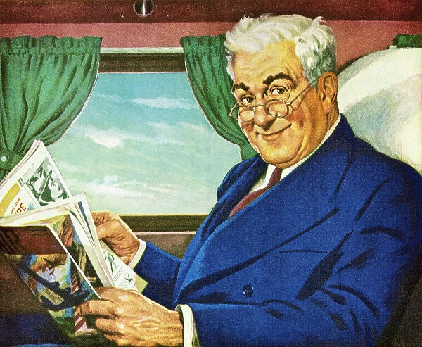 Man Reading Magazine on Train