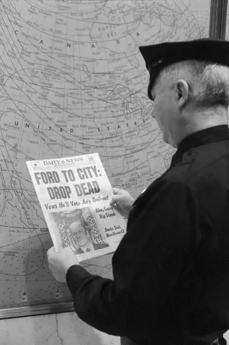 Framed Print : Man Reading Newspaper Headline About Gerald Ford Framed Print : Man Reading Newspaper Headline About Gerald Ford