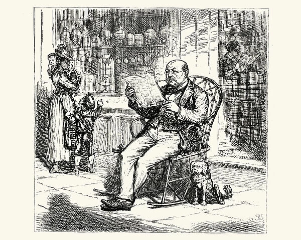 Man reading newspaper and sitting in a rocking chair