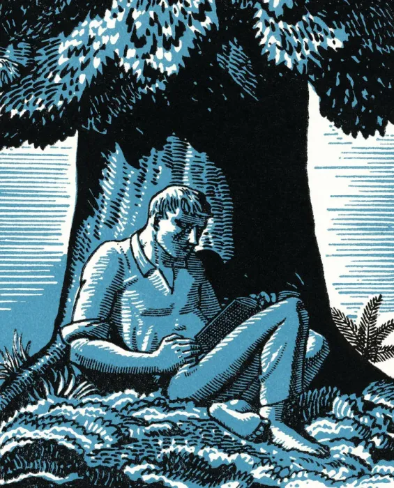 Framed Print : Man Reading Under a Tree