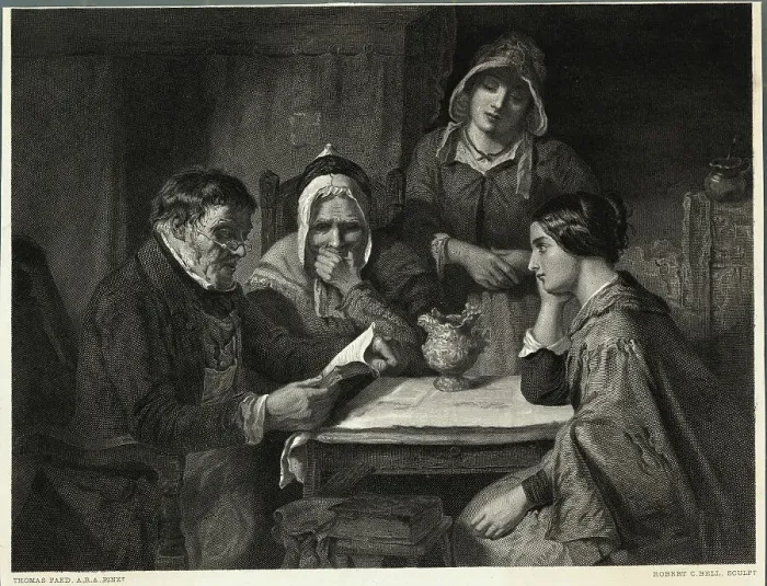 Framed Print : Man Reading with Three Women Listening Framed Print : Man Reading with Three Women Listening
