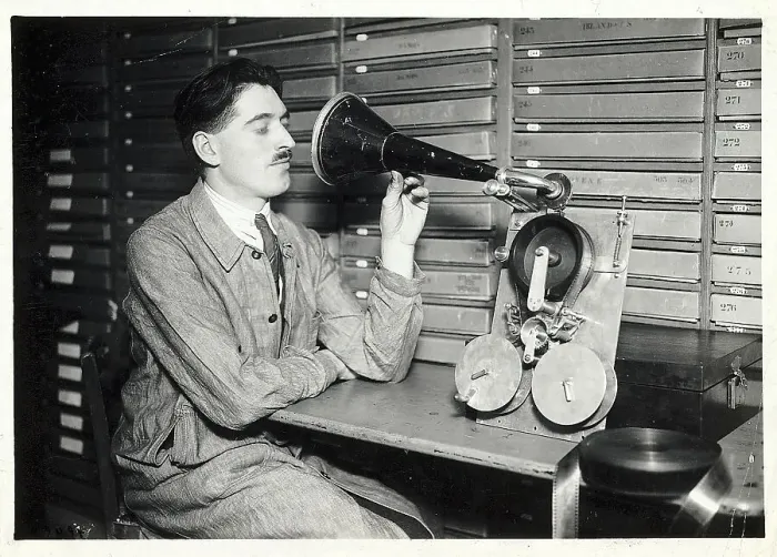 Framed Print : Man Recording Voice On Film Framed Print : Man Recording Voice On Film