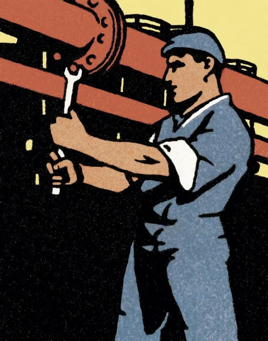 Framed Print : Man Repairing a Pipe Framed Print : Man Repairing a Pipe