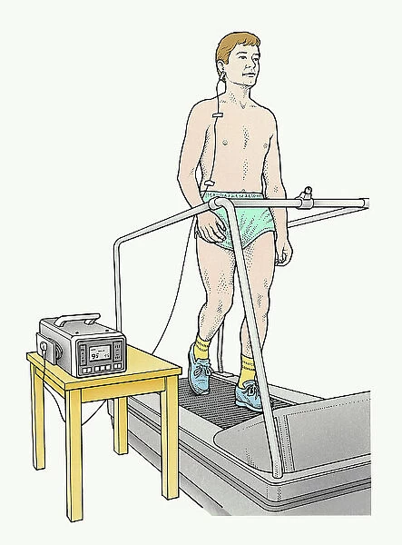 A man on a running machine with oximeter attached to his ear