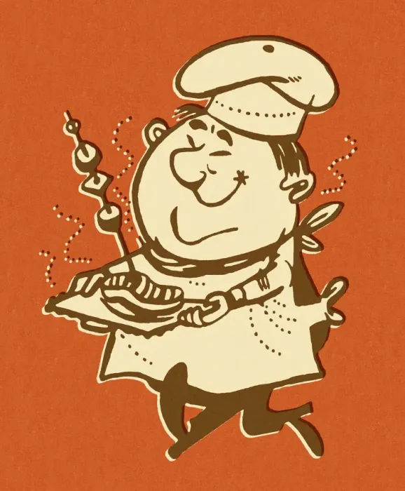 Framed Print : Man Running With Meat and Kebobs