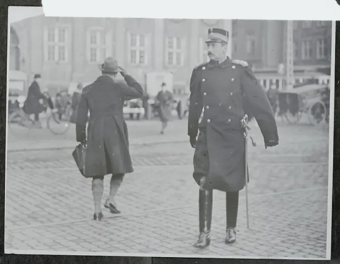 Framed Print : Man Saluting Behind King Christian Framed Print : Man Saluting Behind King Christian