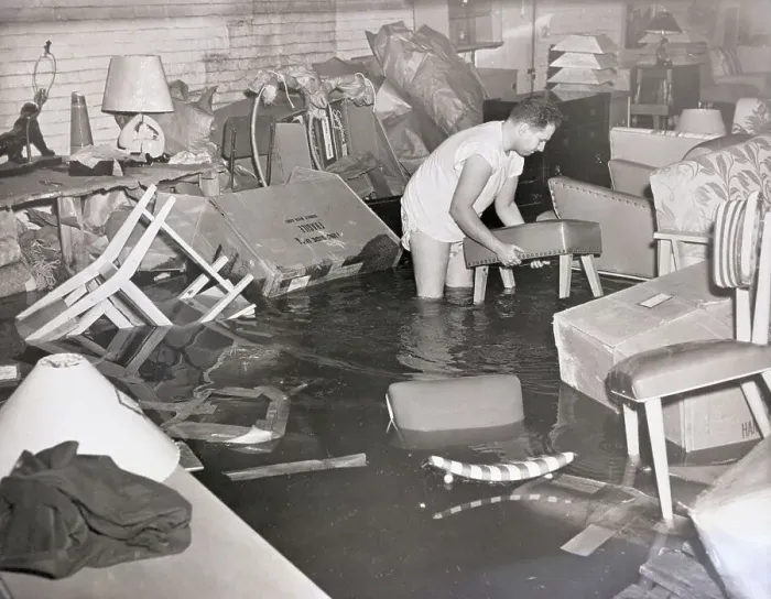 Framed Print : Man Salvaging During Flood in Basements Framed Print : Man Salvaging During Flood in Basements