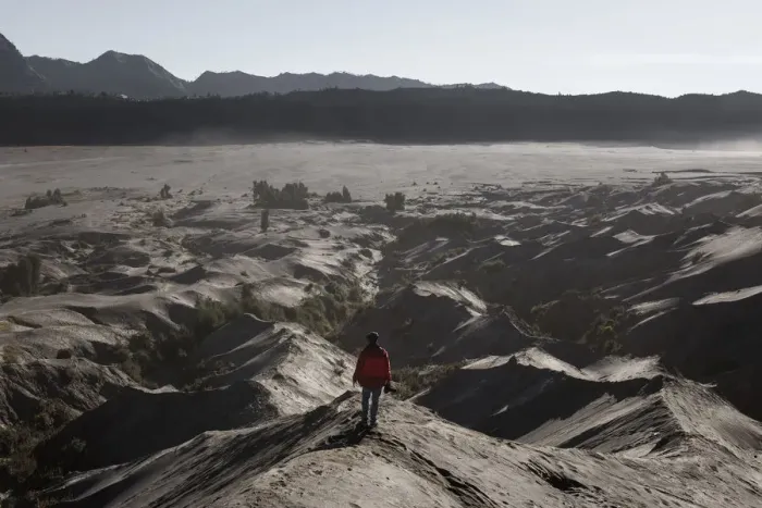 Framed Print : One man and sand dune at mount Bromo