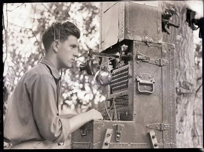 Framed Print : Man Seated Behind Army Communication Equipment Framed Print : Man Seated Behind Army Communication Equipment