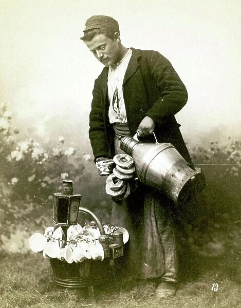 A man selling salapi, salep, sahlep, a sweet drink, 1890, Turkey, Historical, digitally restored reproduction from a 19th century original