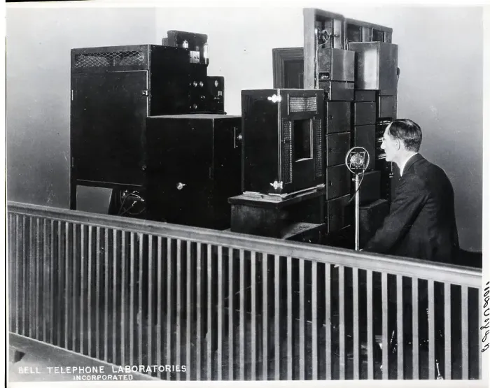 Framed Print : Man with Sending Apparatus for Television