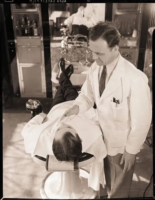 Framed Print : Man Being Shaved By Barber Framed Print : Man Being Shaved By Barber