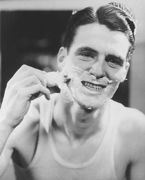 Man shaving (B&W)