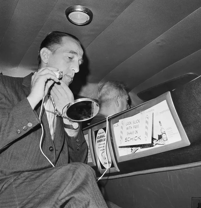 Framed Print : Man Shaving in cab Framed Print : Man Shaving in cab