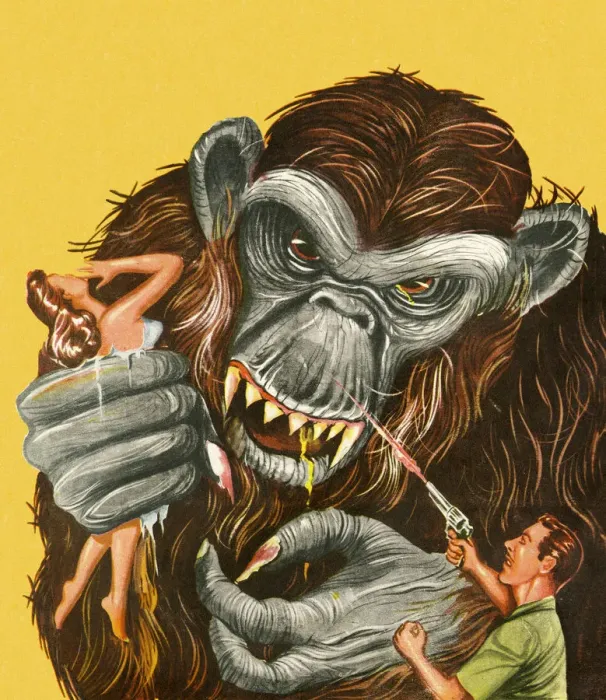 Framed Print : Man Shooting Giant Ape Framed Print : Man Shooting Giant Ape