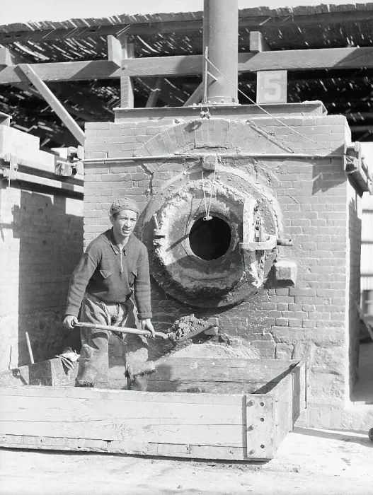 Framed Print : Man Shoveling Coal Into Furnace Framed Print : Man Shoveling Coal Into Furnace