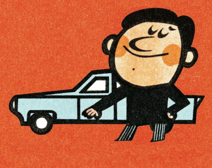Framed Print : Man showing car