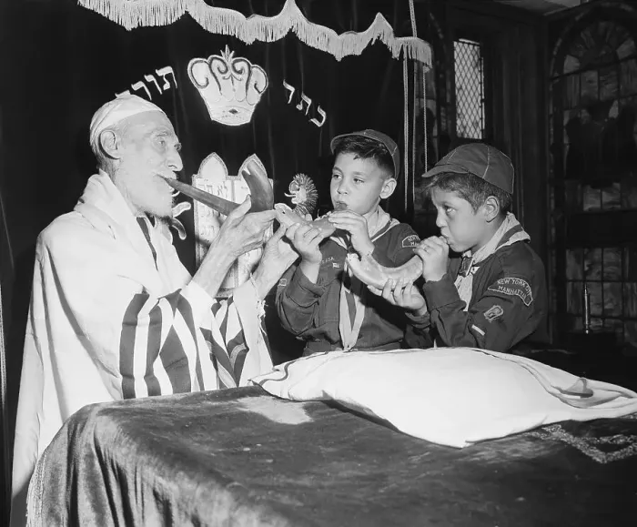 Framed Print : Man Showing Scouts How To Blow Shofar Framed Print : Man Showing Scouts How To Blow Shofar