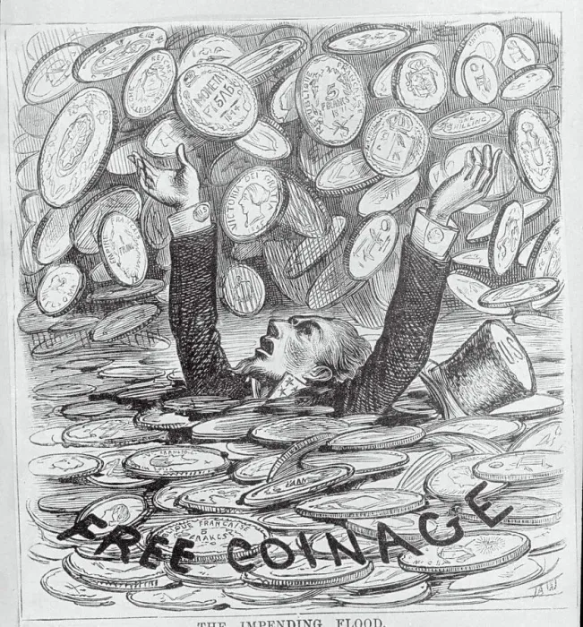 Framed Print : Man Sinking in Coins Framed Print : Man Sinking in Coins