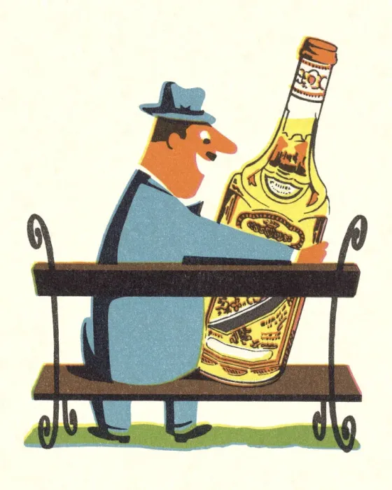 Framed Print : Man Sitting on a Bench Hugging a Large Bottle Framed Print : Man Sitting on a Bench Hugging a Large Bottle