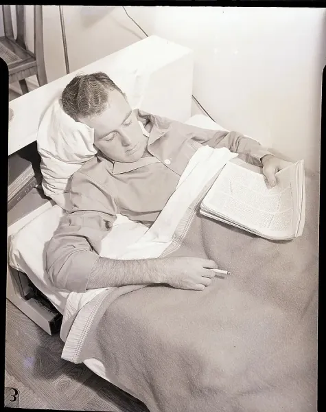 sleeping cigarette Prints of Man Sleeping in Bed with a Cigarette