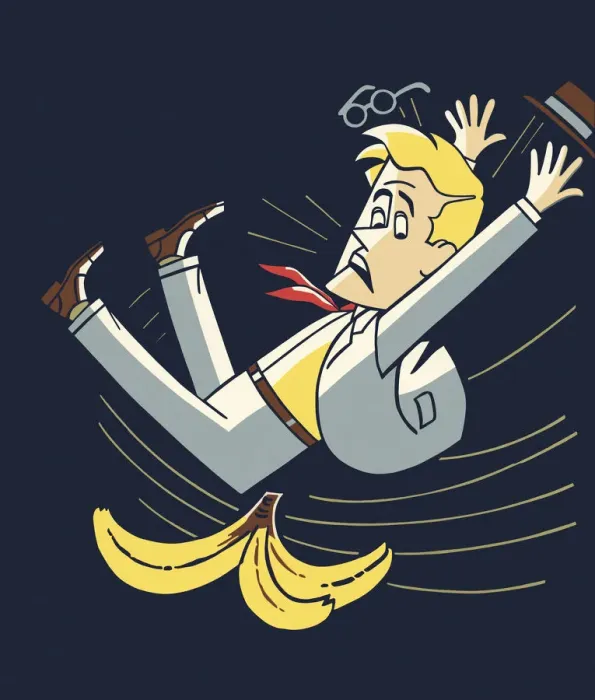 Framed Print : Man Slipping on a Banana Peel Framed Print : Man Slipping on a Banana Peel