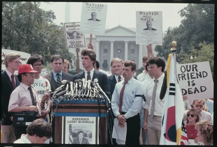Framed Print : Man Speaking During Demonstration Framed Print : Man Speaking During Demonstration