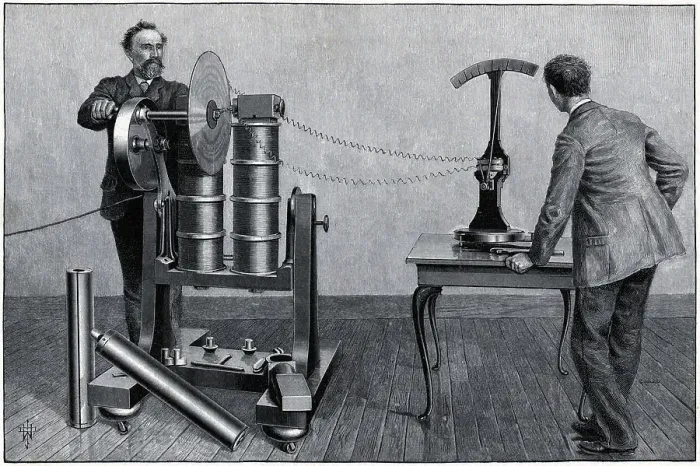Framed Print : Man Spinning Electro Magnet Galvometer