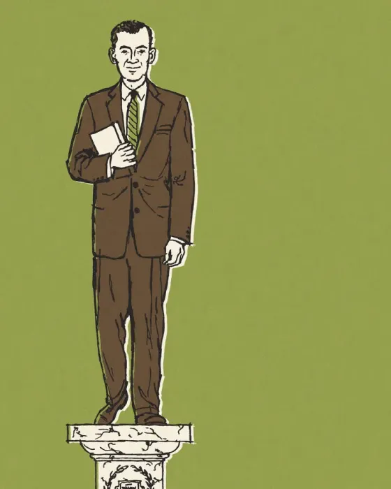 Framed Print : Man Standing on a Pedestal Framed Print : Man Standing on a Pedestal