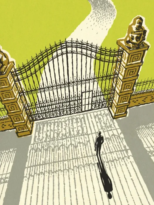 Framed Print : Man Standing at a Tall Gate Framed Print : Man Standing at a Tall Gate